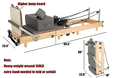 Pilates Reformer Machine, Wood Foldable Pilates Machine Equipment for Home Workout