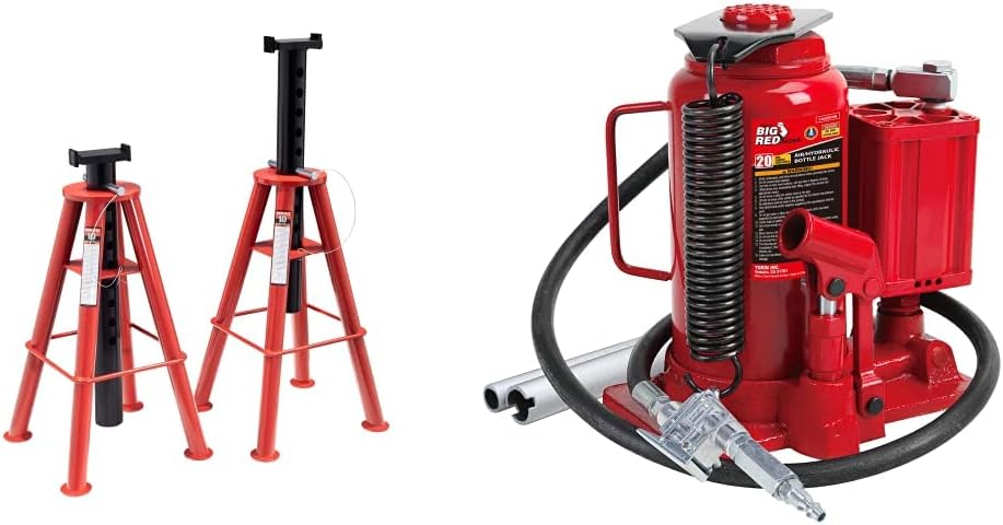 Sunex 1410 10-Ton, High Height, Pin Type, Jack Stands, Pair & Lisle 19852 Truck and Trailer Wheel Pan