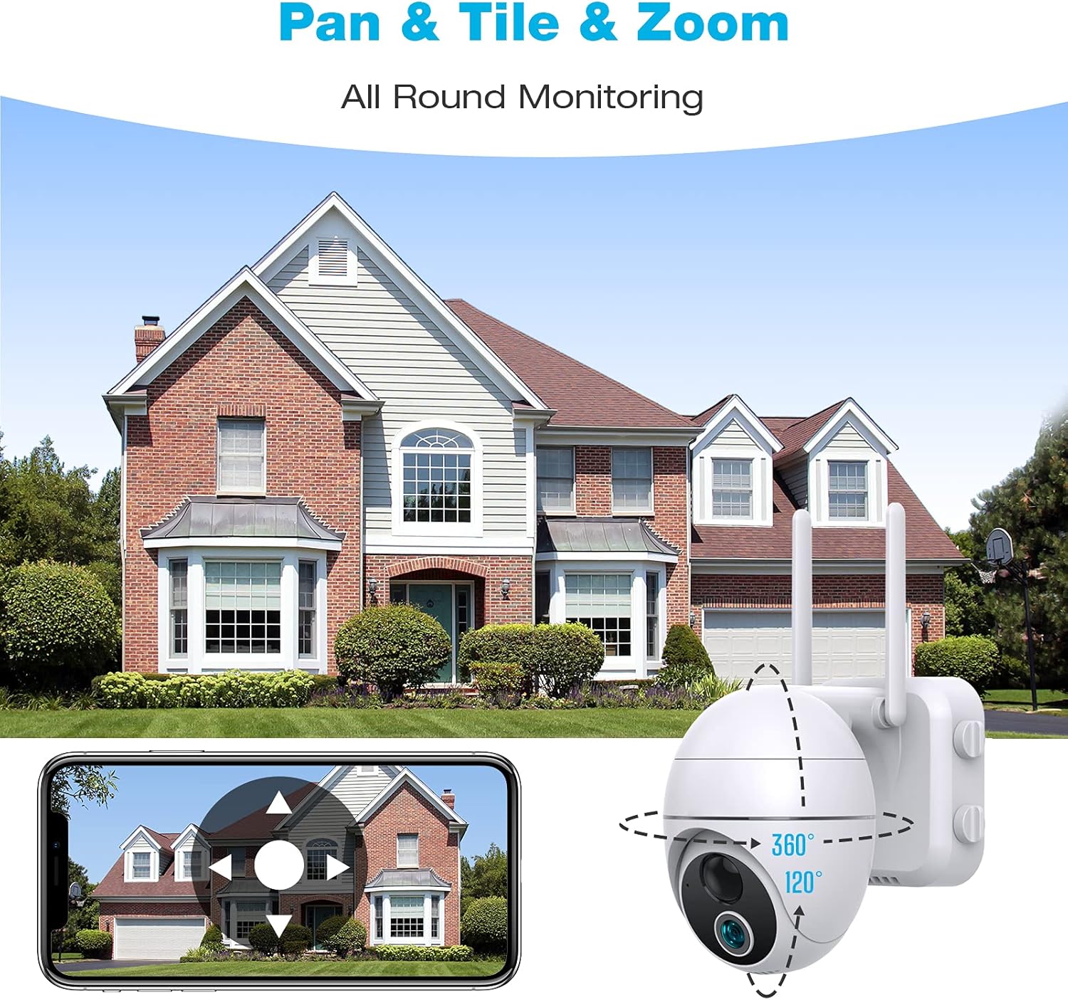 PTZ Security Camera Wireless Outdoor, 1080P Battery Powered Wireless WiFi Cameras for Home Security, 360° Wireless Surveillance Camera, Night Vision, Motion Detection, Two-Way Audio, Siren Alarm