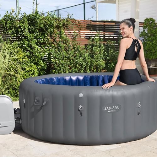 Bestway SaluSpa Santorini HydroJet 5 to 7 Inflatable Hot TubRound Portable Outdoor Spa with 180 Soothing Jets and Cover, Gray