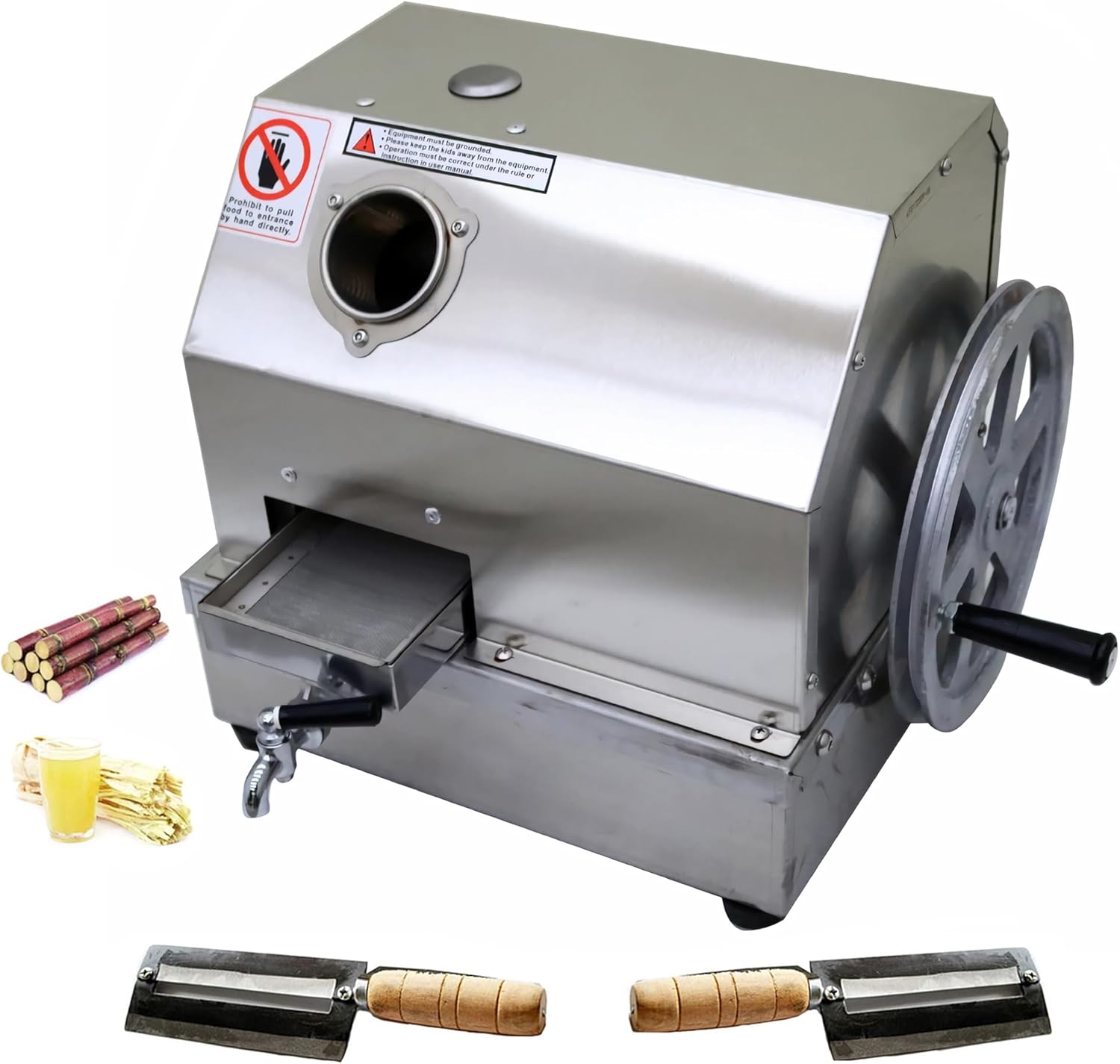 Manual Sugarcane Juicer Crusher Machine Commercial Sugar Cane Press Juicer Machine Sugar Cane Extractor Squeezer with 2 Peeling Knives