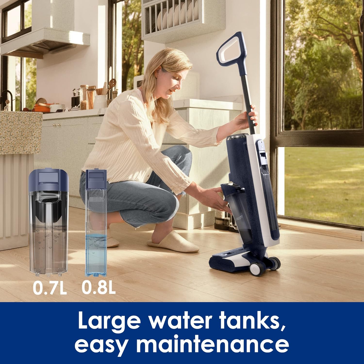 Tineco Floor ONE S5 Smart Cordless Wet Dry Vacuum Cleaner and Mop for Hard Floors, Digital Display, Long Run Time, Great for Sticky Messes and Pet Hair, Space-Saving Design, Blue