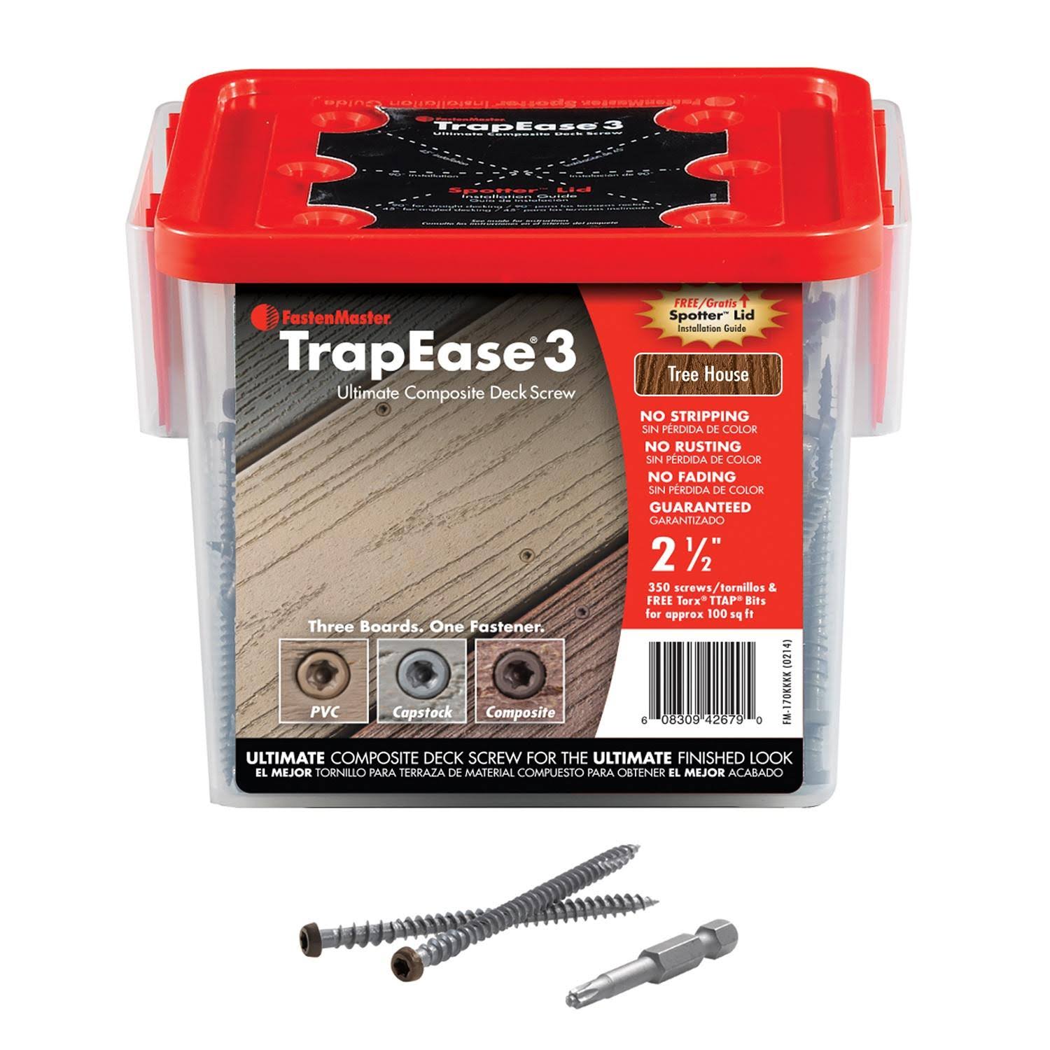 FastenMaster TrapEase 3 Deck Screws for Composite, PVC u0026 Capstock Decking - 350 Count - Trex Select Pebble Grey - 3x22