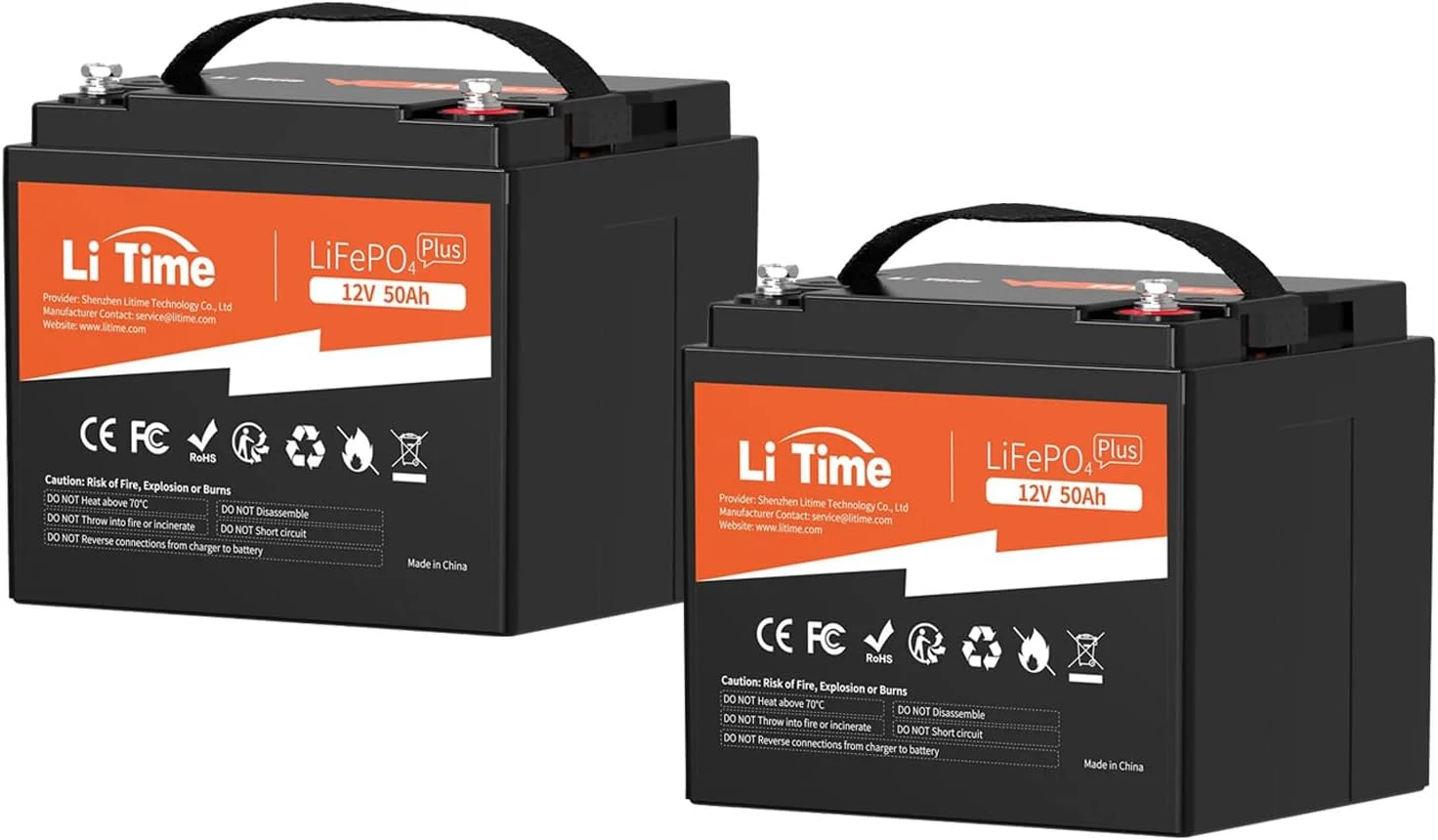 LiTime 12V 50Ah Lithium LiFePO4 Battery 50A BMS, 10 Years Lifetime 4000+ Cycles Output Power 640W, Perfect for Boat Marine Camping Riding Mower (2 Packs) - Curated Treasures Market