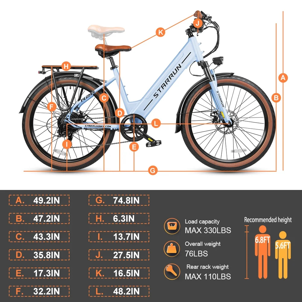 Electric Bikes for Adults,500W E Bike, 48V 12Ah 7 Speed 26''X2.4 Tire Electric Bicycles for Adult