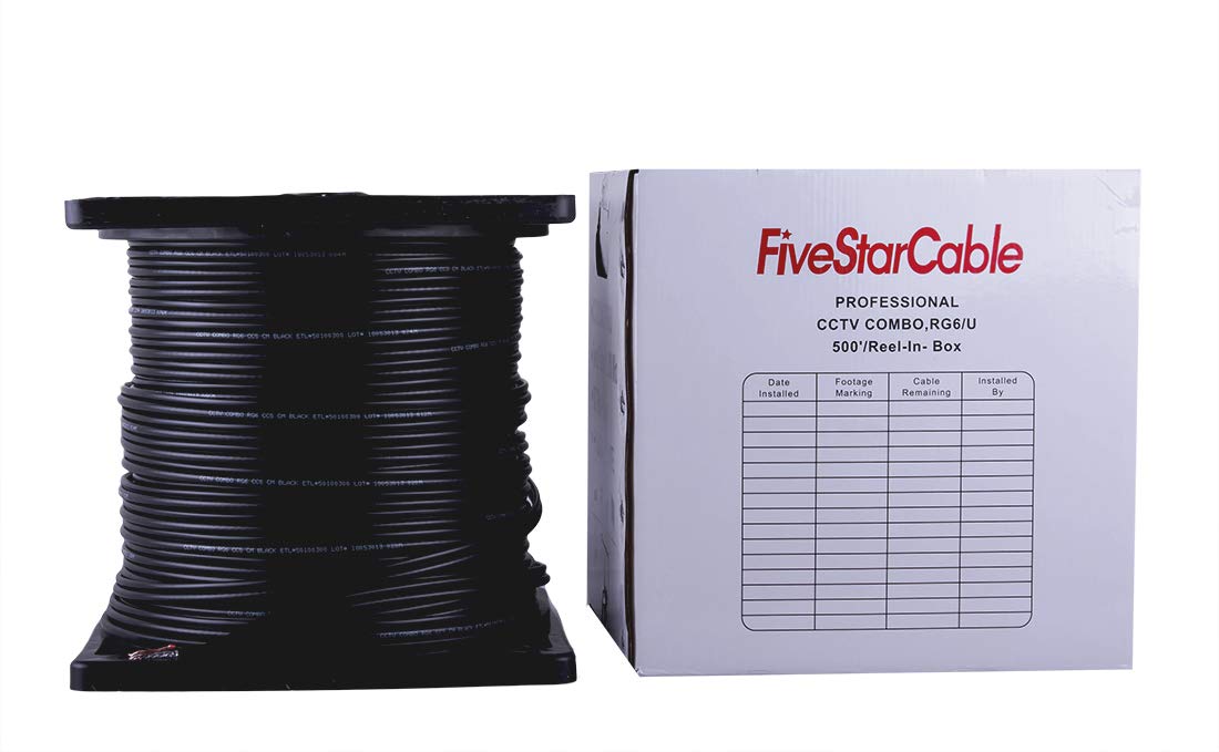 Five Star Cable RG6/U Siamese 500 ft. Coaxial CCTV Cable - Combo RG6/U + 18AWG/2 Power