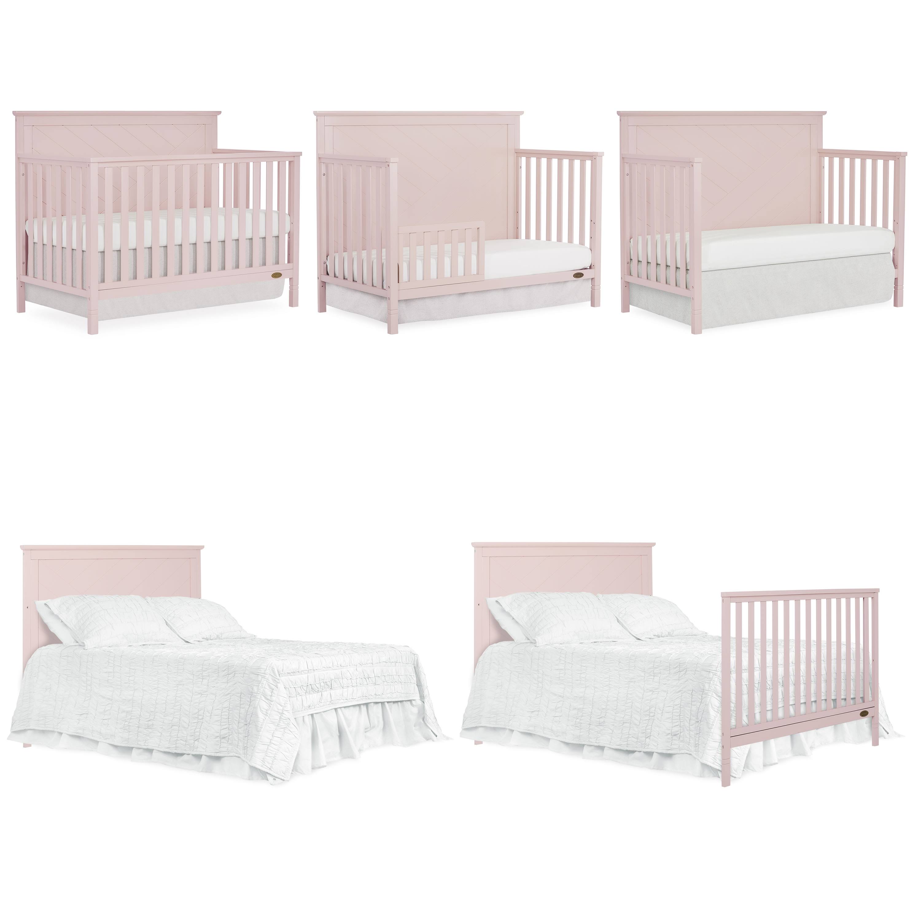 Dream on Me Skyline 5 in 1 Convertible Crib - Blush Pink