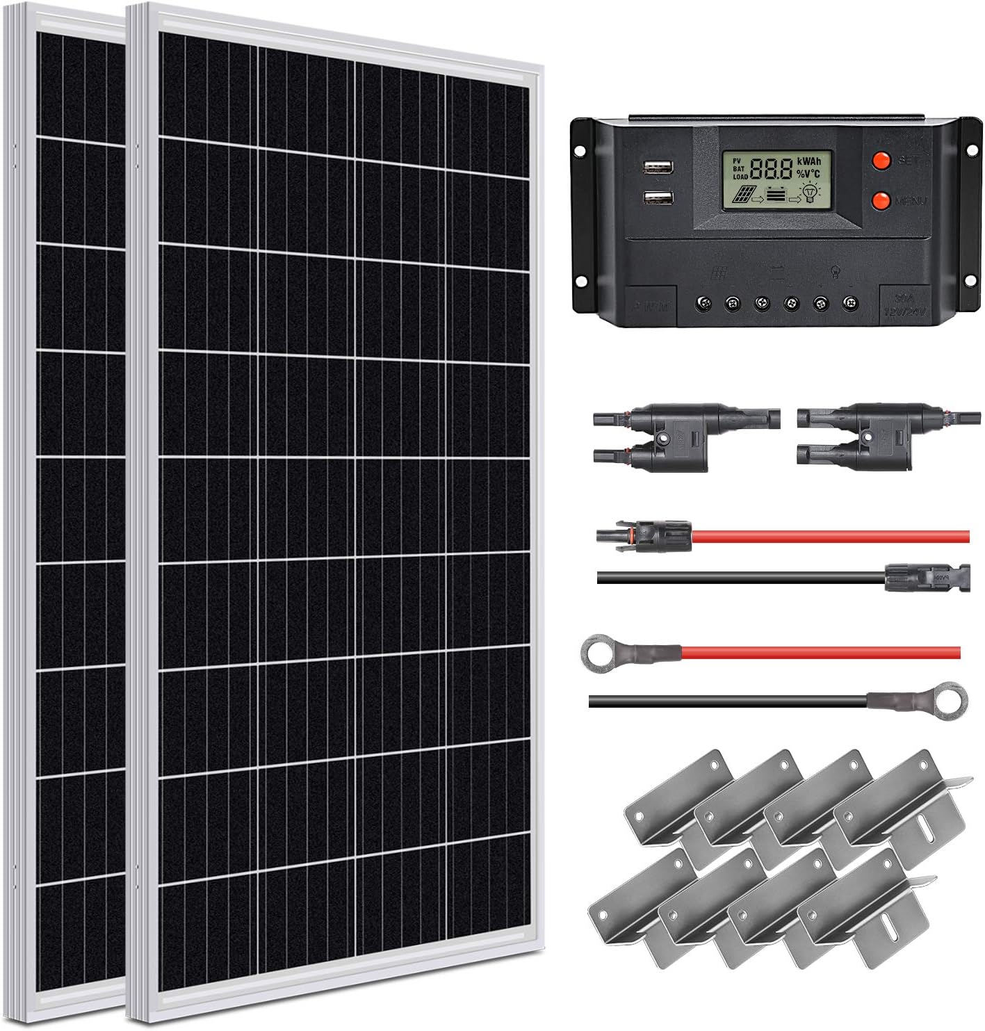 WEIZE 100 Watt 12 Volt Solar Panel Starter Kit, High Efficiency Monocrystalline PV Module for Home, Camping, Boat, Caravan, RV and Other Off Grid Applications