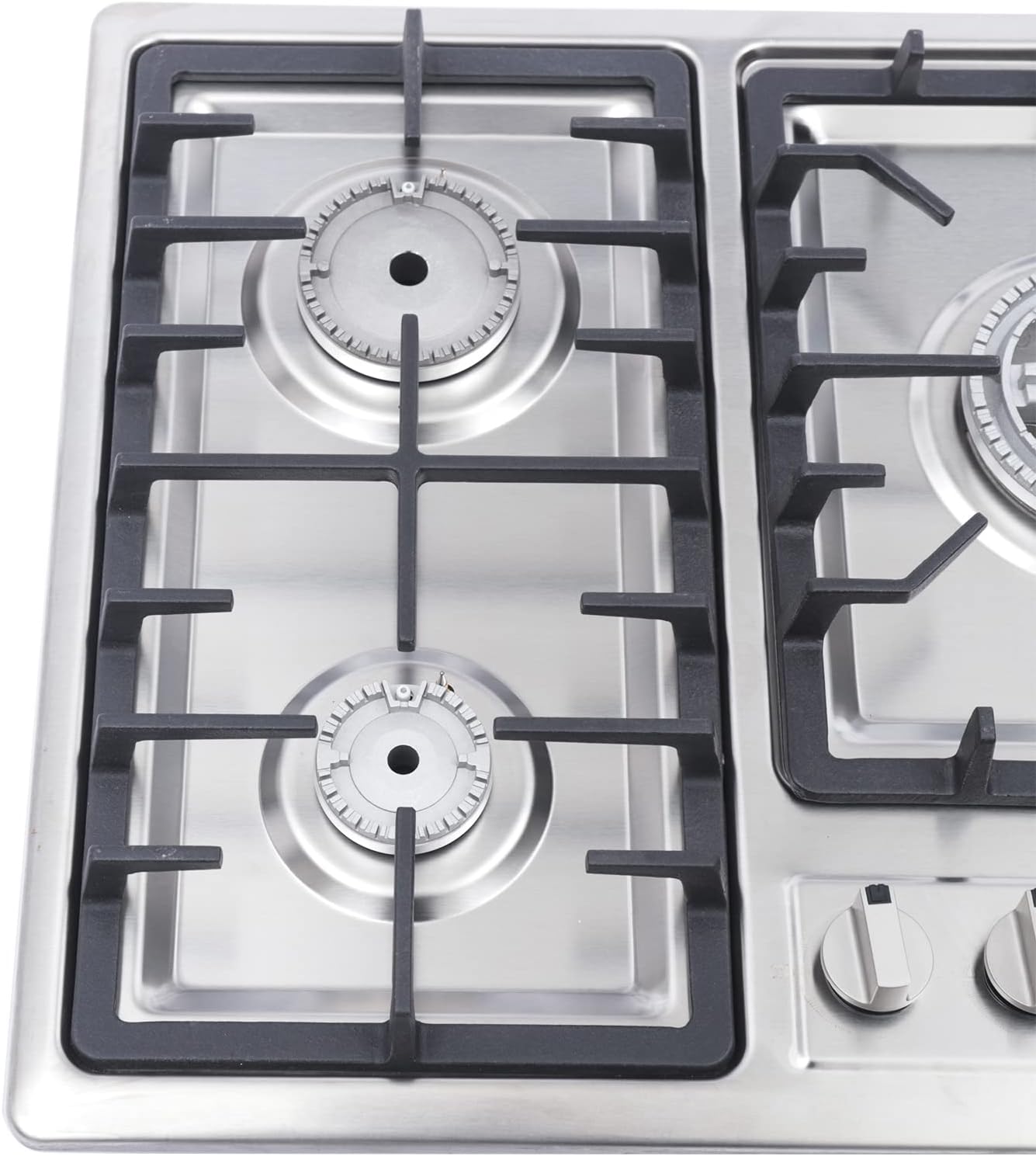 34 Inch Gas Cooktop 5 Burners Stainless Steel Gas Stove Top Built-in Gas Stove Cooktop Tempered Glass Panel LPG/NG Gas Cooktop Cooker Easy to Clean