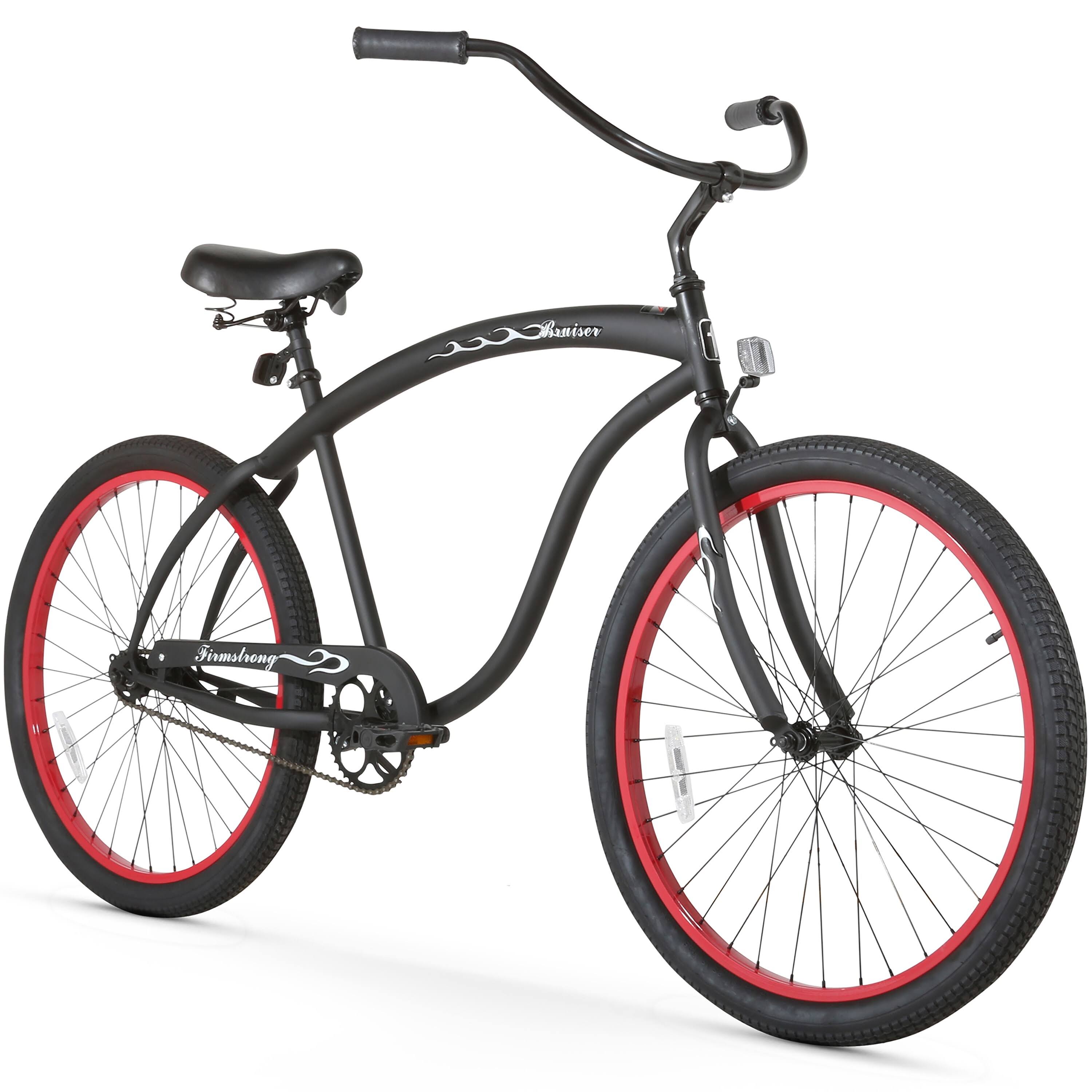 26x22 Firmstrong Bruiser Man Single Speed Beach Cruiser Men&s Bicycle, Matte Black w/ Red Rims