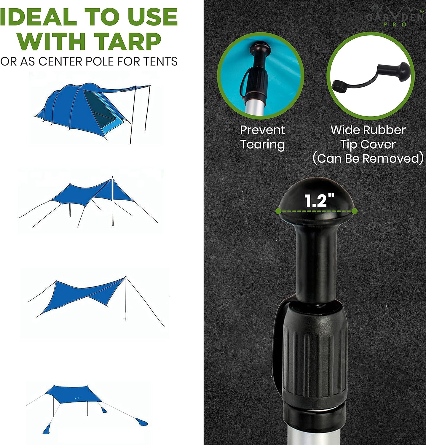 Telescoping Tarp Poles | Replacement Canopy Adjustable Aluminum Rods, Portable & Lightweight for Tent Fly, Awning, Outdoor Camping, Hiking, Backpacking & Rainfly + Pegs & Reflective Ropes