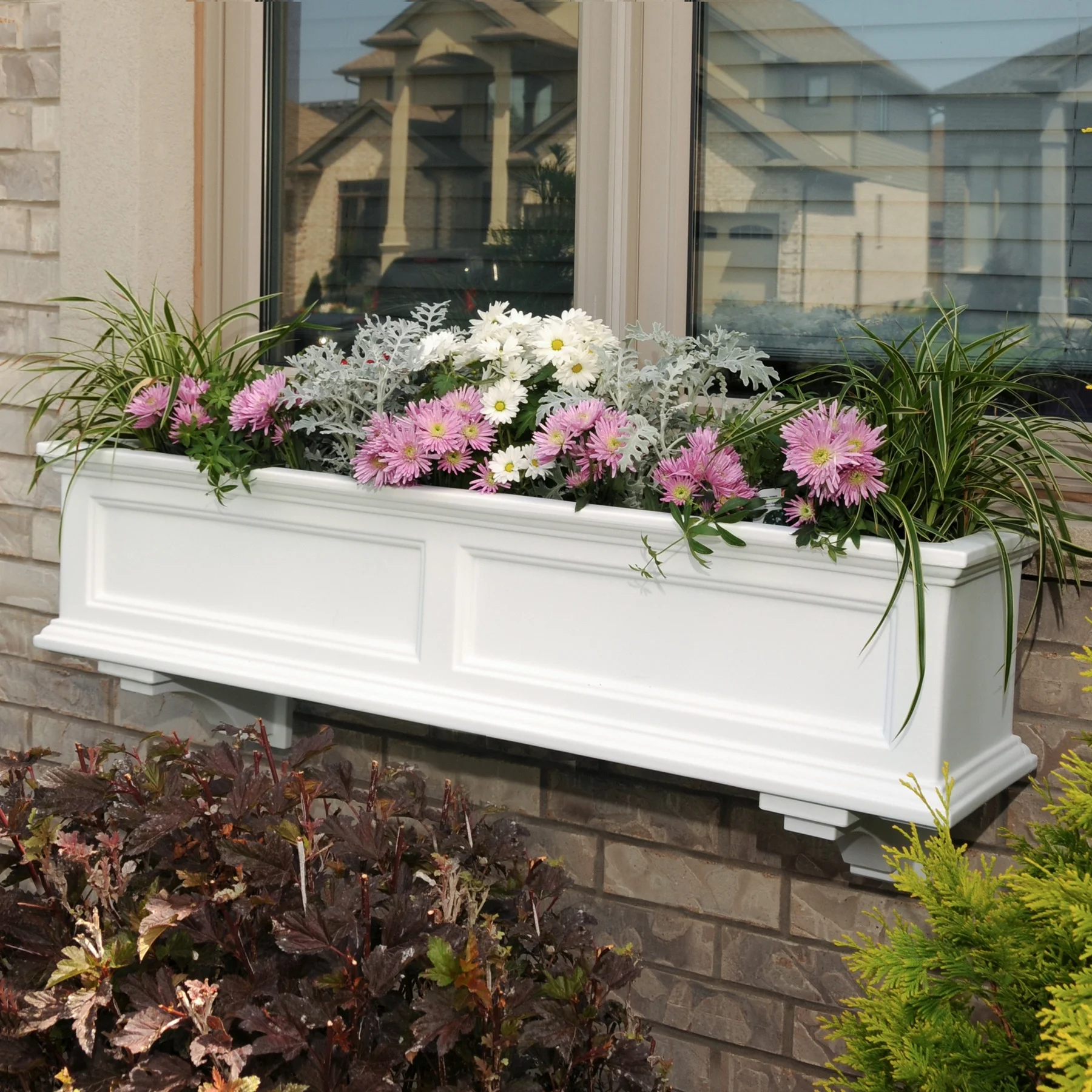 Mayne Fairfield 48" x 11" x 10.8" Rectangle White Self-Watering Polyethylene Window Box Planter
