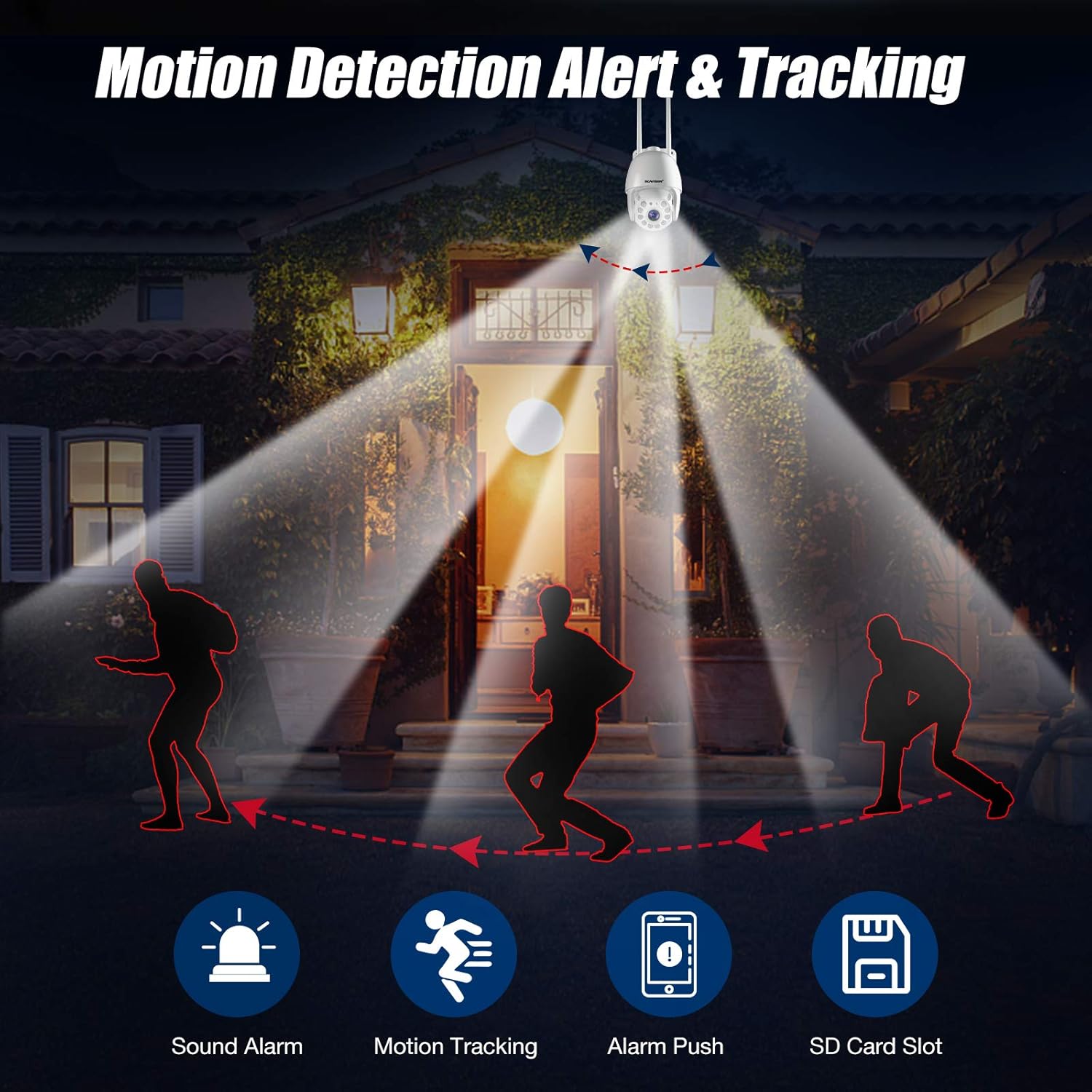 Security Camera Outdoor, Wireless WiFi IP Camera Home Security System 360&deg; View,Motion Detection, auto Tracking,Two Way Talk,HD 1080P pan Tile Full Color Night Vision Boavision