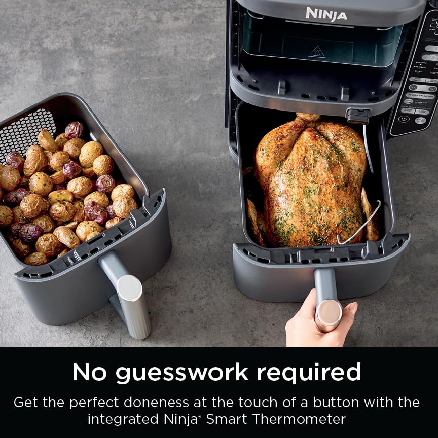 Ninja Air Fryer, 8 QT DoubleStack 2-Basket, Space Saving Design, Cooks 2lb Chicken Wings, Feeds up to 6 People, 6-in1 Air Fryer, Roast, Bake & More, Easy to Clean, Dishwasher Safe Parts, Black, SL201