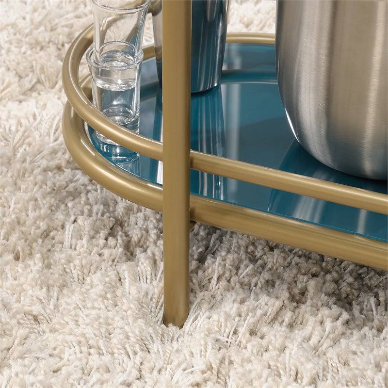 Pemberly Row Modern 3-Shelf Glass and Metal Bar Cart in Satin Gold