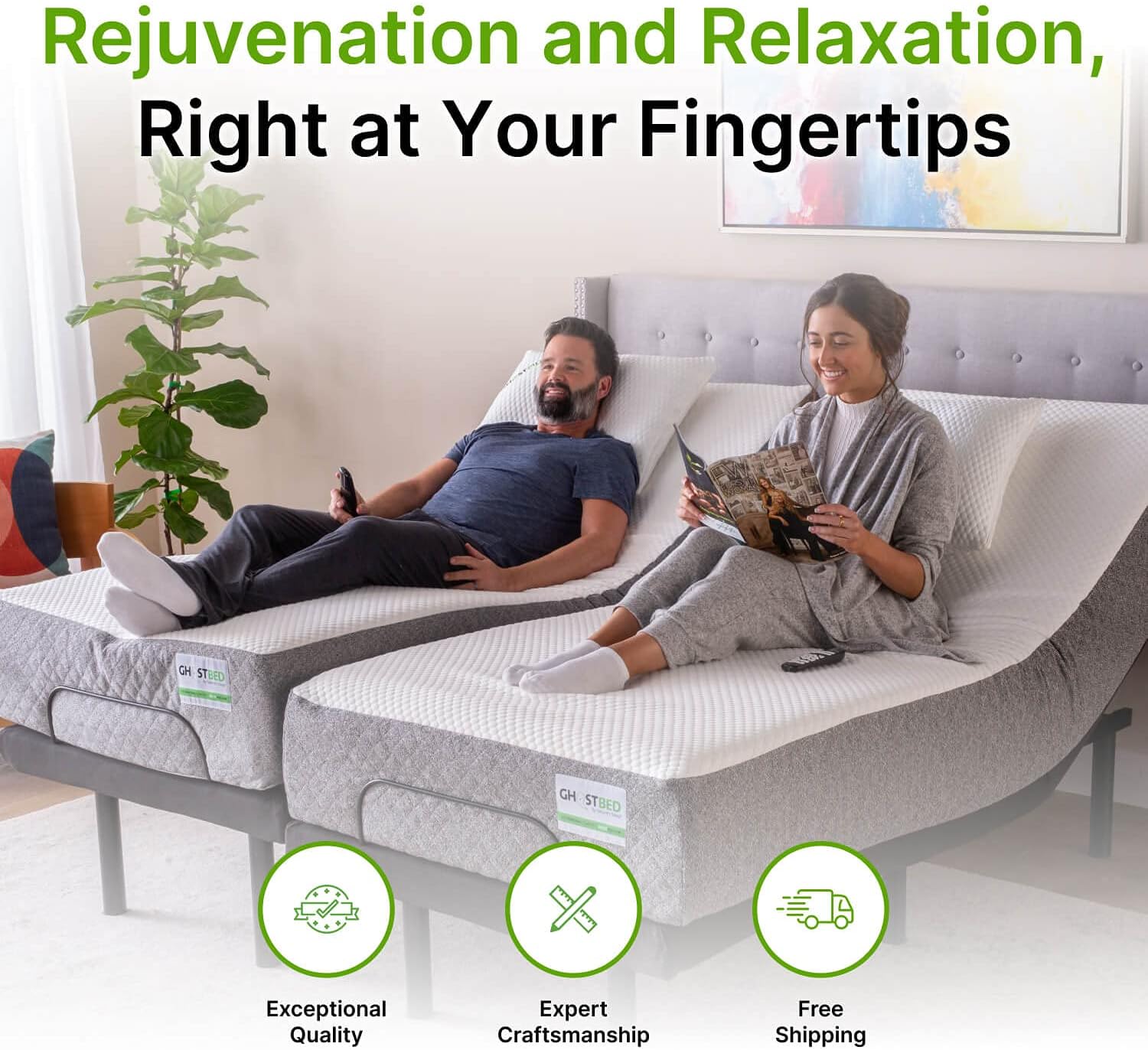 GhostBed Adjustable Bed Frame & Power Base with Wireless Remote, Zero Gravity & Massage Settings, USB Ports, Twin XL