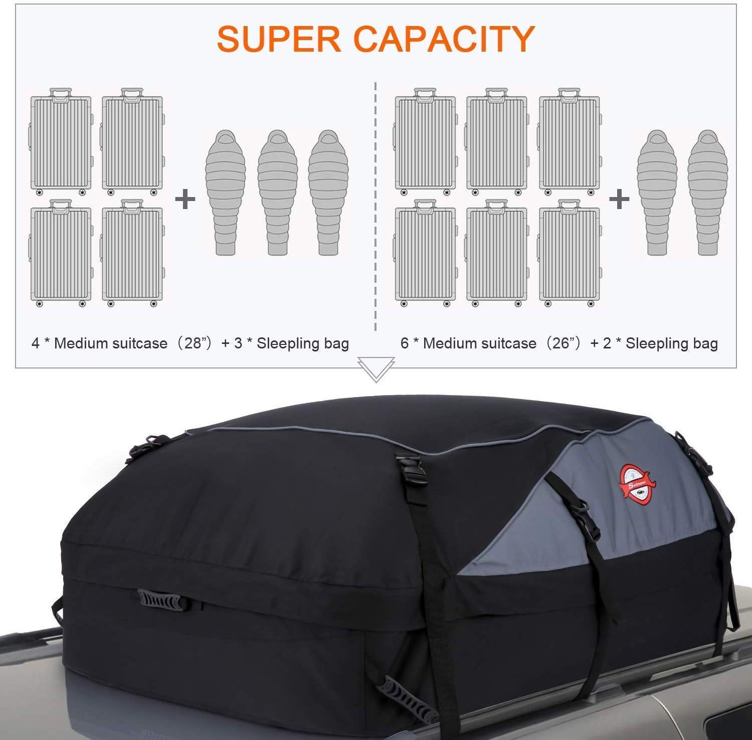 Sailnovo Car Rooftop Cargo Carrier Bag, 21 Cubic Feet 100% Waterproof Heavy Duty 900D Car Roof Bag for All Vehicle with/Without Racks - Anti-Slip Mat+6 Door Hooks