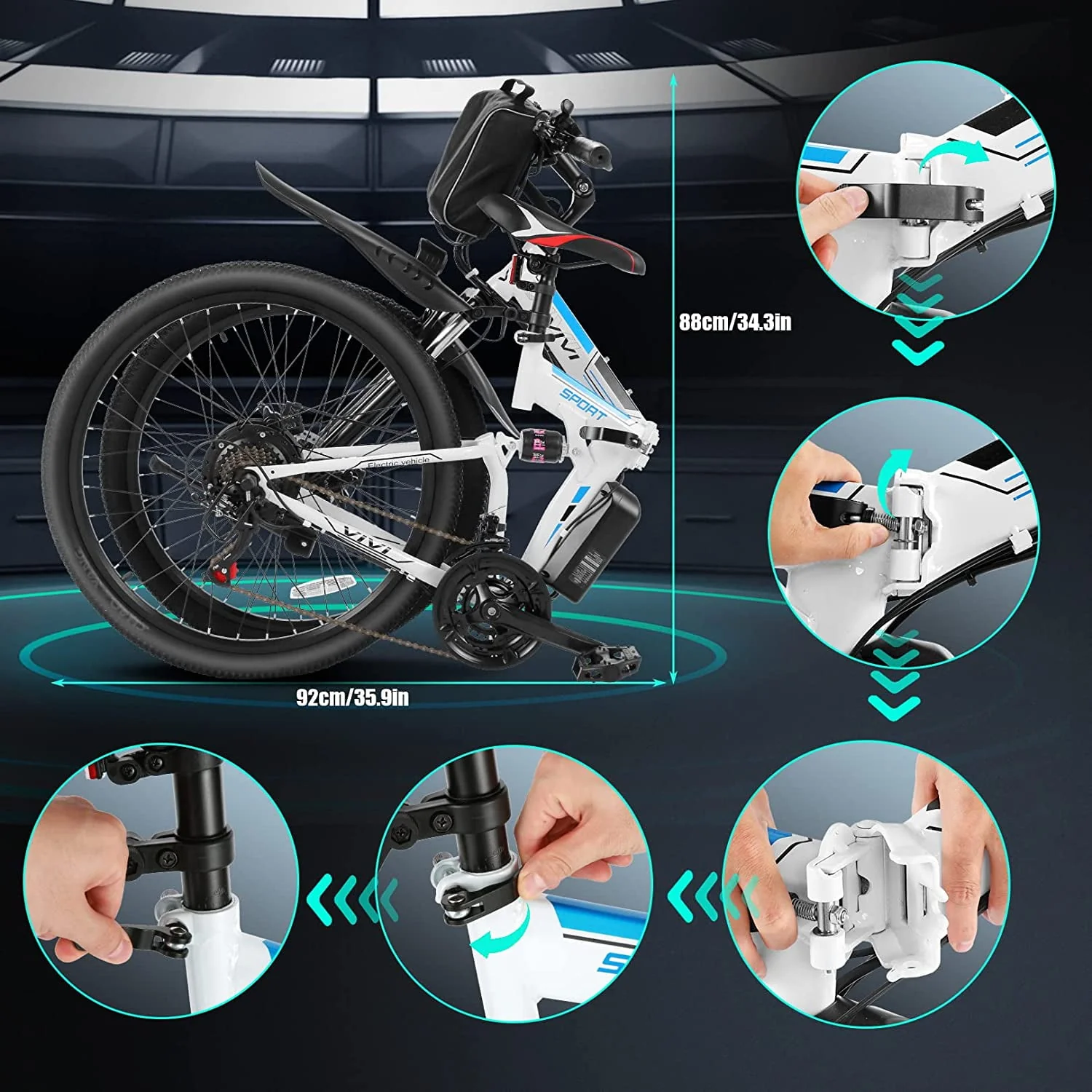 Vivi Electric Bike for Adults 26 Folding Electric Bike 500W Electric Mountain Bike 20MPH Full Suspension Electric Bike with Cruise Control Up to 50 Miles