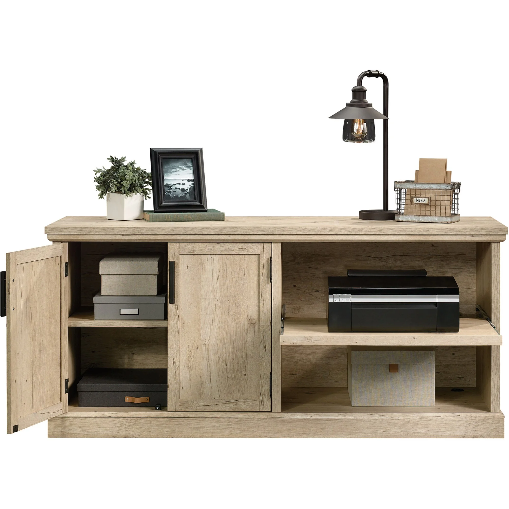 Sauder Aspen Post Engineered Wood Large Office Printer Credenza in Prime Oak