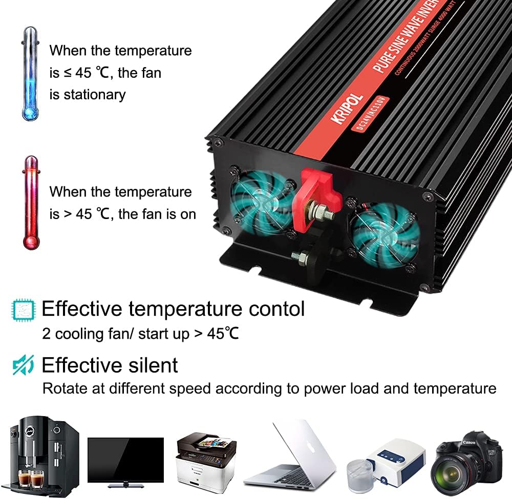 1000 Watt Pure Sine Wave Inverter 12v DC to 110/120v AC, Car Converter Inverter 4 AC&USB Output, Wireless Remote Control(170ft), Power Adapter for Home/Outdoor/RV/Emergency(1000W-12V)