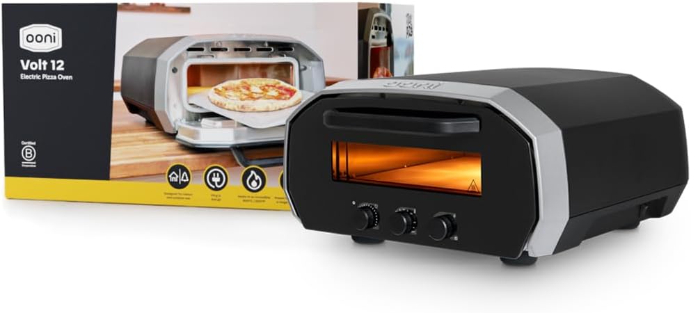 Ooni Volt 12 Electric Pizza Oven - Indoor & Outdoor Versatile Electric Oven, Pizza Cooker with Stone, Indoor and Outdoor Toaster Oven Countertop, Portable Pizza Oven, Cook 12 Inch Pizzas and More