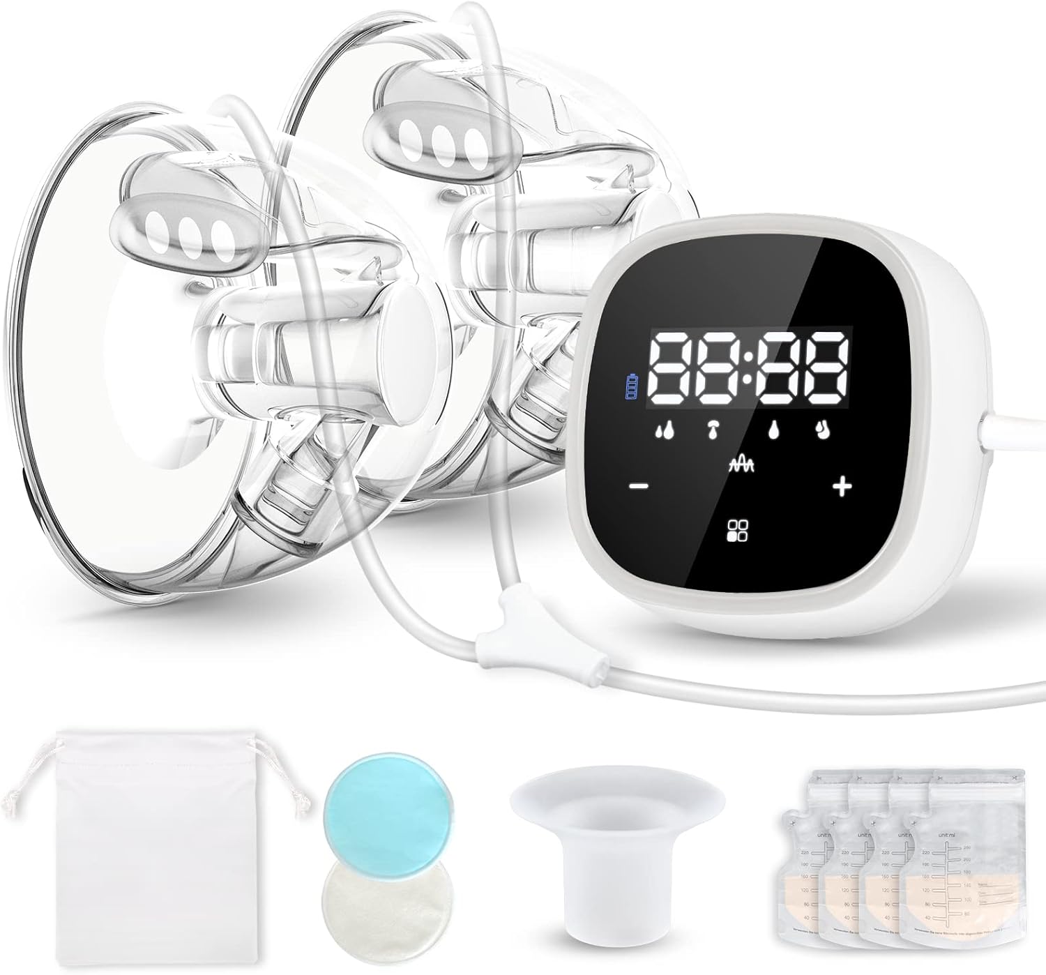 Double Breast Pump with Electric Baby Nasal Aspirator,Breast Pump Strong Suction ,4 Mode 9 Levels, Portable Wearable Breast Pump Hands Free Breastfeeding Pump Milk Extractor LCD Display 28mm Flange