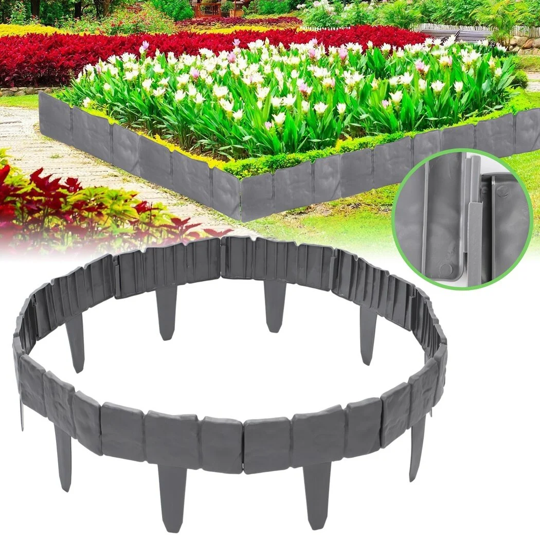 30-Pack Garden Edging Borders, Plastic Garden Landscape Borders, Outdoor Detachable Faux Stone Fences, 24ft Landscaping Border Edging for Flower Bed, Garden, Lawn, Walkway and Landscape Edging - Curated Treasures Market