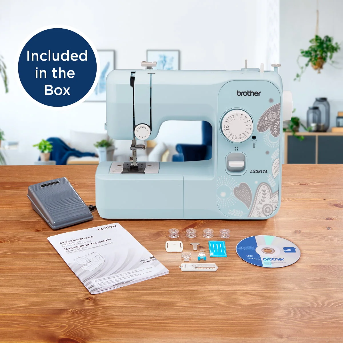 Brother LX3817 17-Stitch Portable Full-Size Sewing Machine, White
