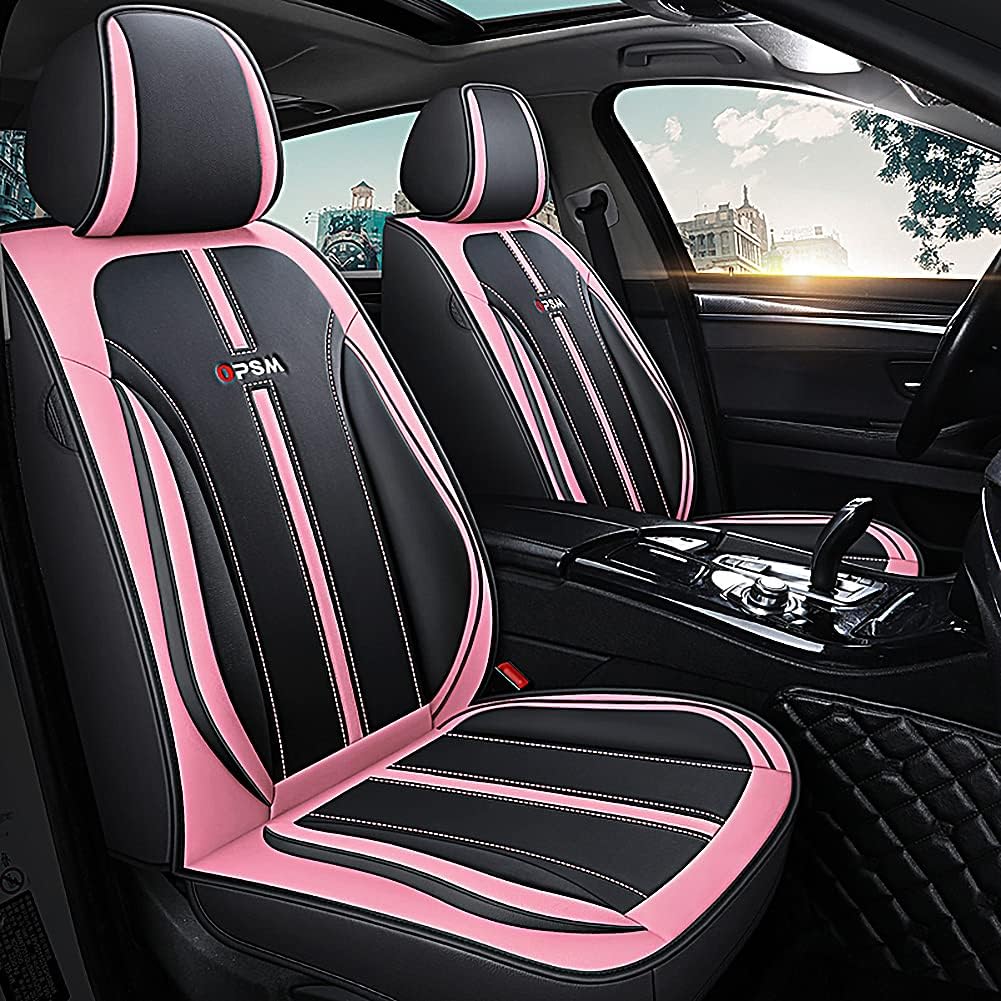 Leather Car Seat Covers 5 Seats Full Set Universal Fit(Black-Red)