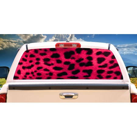 Pink Leopard Rear Window Graphic Back Truck Decal SUV View Thru Vinyl, Size: Medium