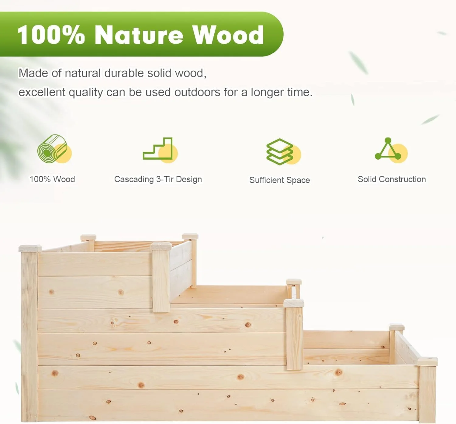 4x4 3 Tier Feet Outdoor Wooden Elevated Raised Garden Bed Planter Kit Grow Gardening Vegetable Natural, S or Yard Gardening, Natural - Curated Treasures Market