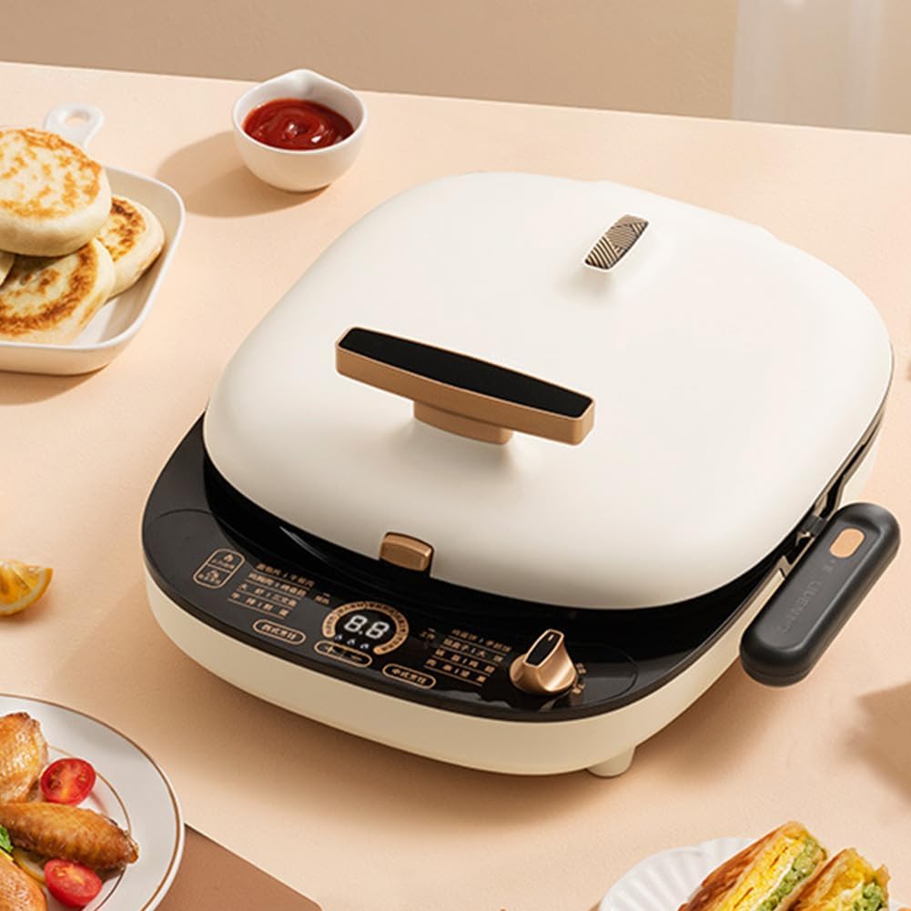 Multifunctional Double-Sided Griddle, 1600W Electric Pancake Maker, Double-sided Heating Griddle Make Crepe Burger Flatbread Omelette, Integrated Heating Tube, Double Plate Removable