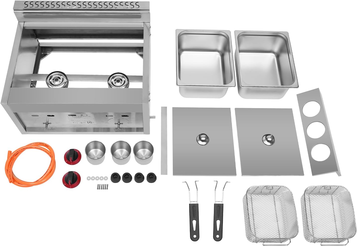 Commercial LPG Deep Fryer 2X 6L Double Basket Commercial Deep Fryer Counter Top Gas Fryer Stainless Steel for French Fries, Chicken, Donuts, Wings 5.3QT*2 Heating Power: 18000Btu/hr