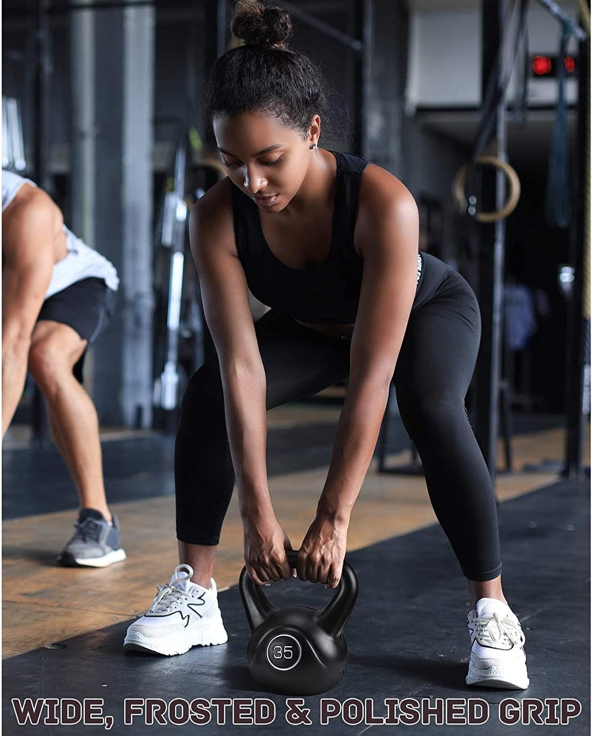 Kettlebell, 35lb Strength Training Kettlebell with HDPE Handle Workout Equipment Professional Olympic for Core Conditioning Weightlift Fitness Home Gym Pack of 2