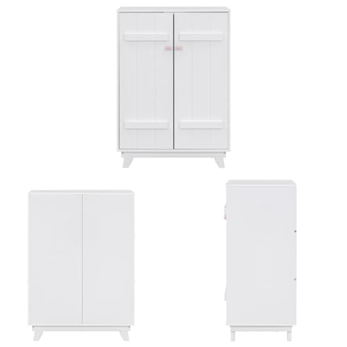 Merax Wooden Wardrobe Cabinet with Hanging Rod, Wood Closet for Bedroom Storage Armoires with Doors, White