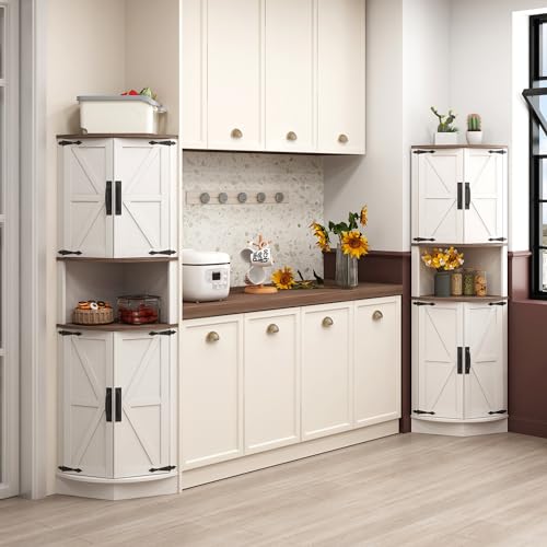 Vabches 64.8" Tall Farmhouse Corner Cabinet with 4 Doors and 5 Storage Shelves, Farmhouse Storage Cabinet with Barn Door Design, Home Space Saver for Living Room, Kitchen, Laundry Room,Grey
