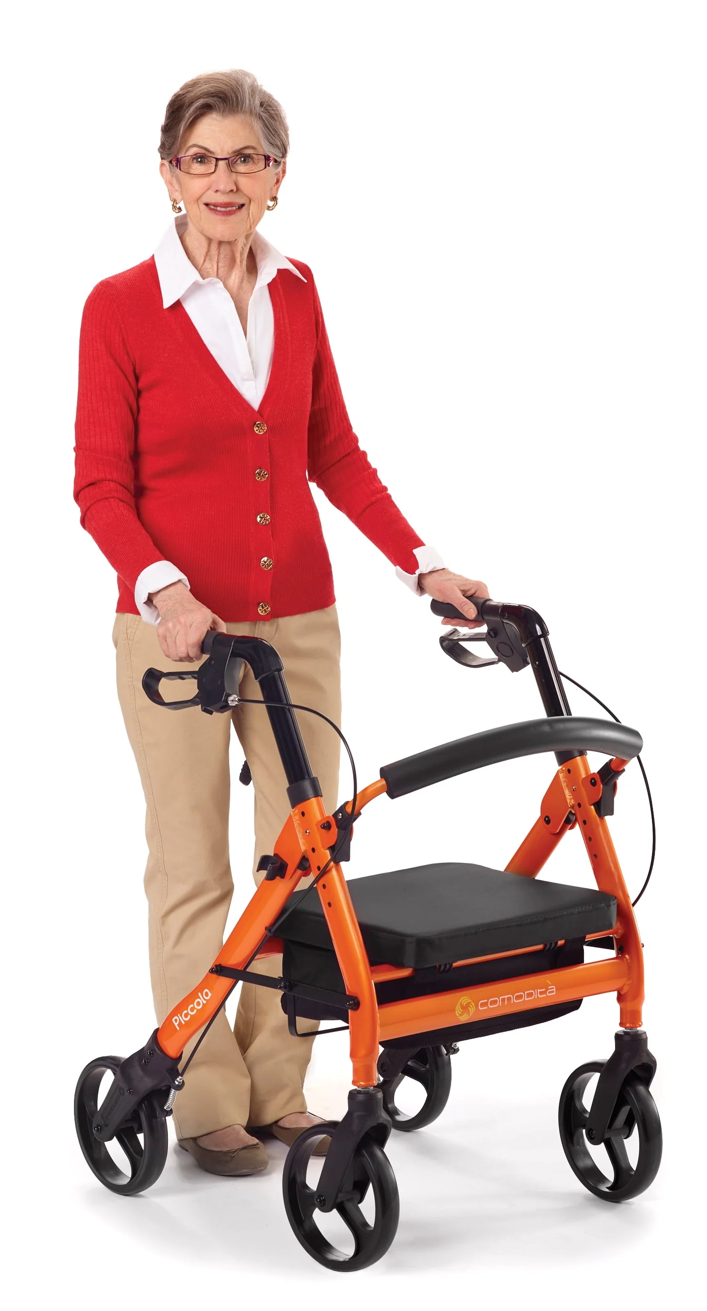 Comodita Piccola (Petite) Heavy Duty Rollator Walker with Comfortable 15 Wide Seat (Metallic Red)