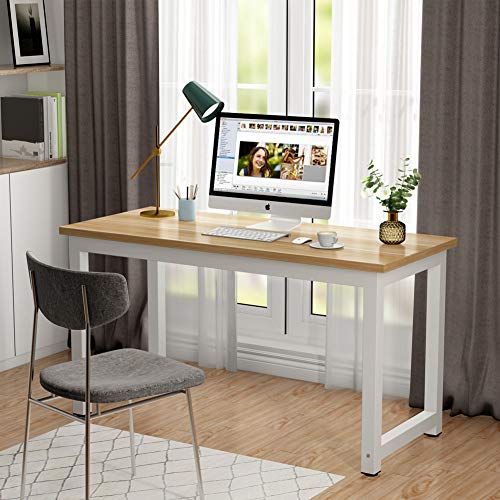 Tribesigns Modern Computer Desk, 63 x 31.5 inch Large Executive Office Desk Computer Table Study Writing Desk Workstation for Home Office, Spliced Desktop, White