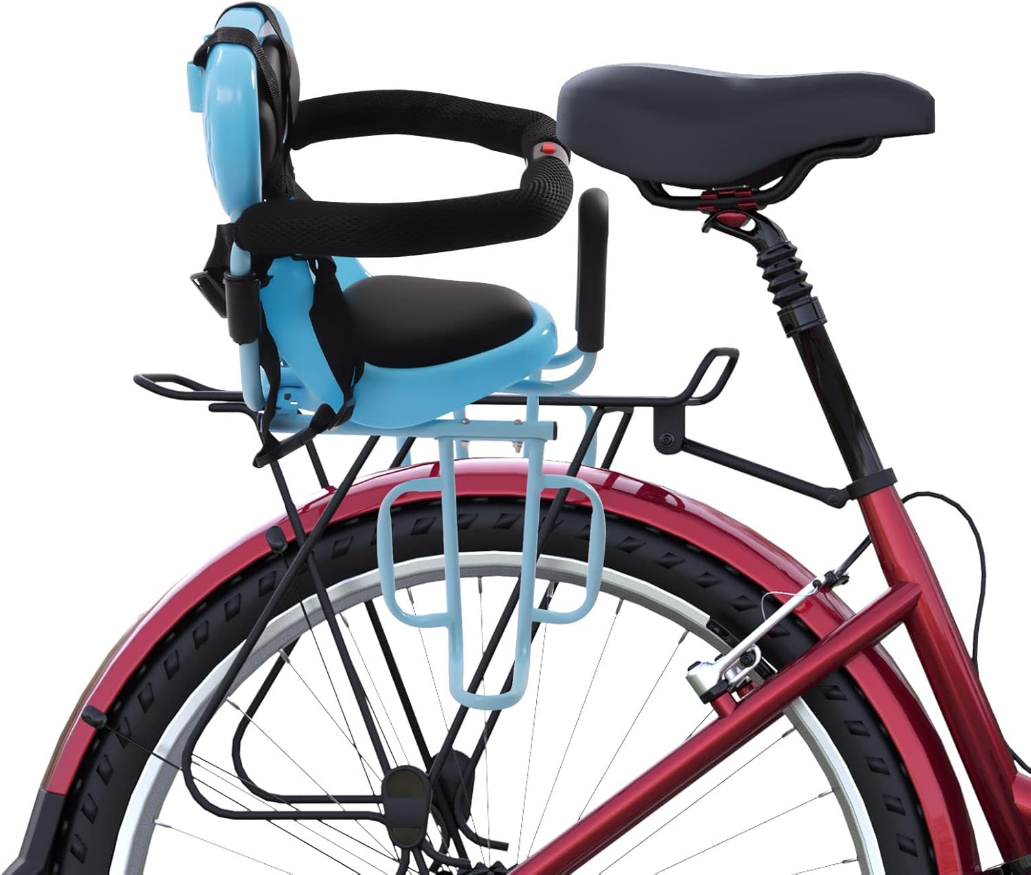 Rear Mounted Child Bike Seat Replacement Kids Bicycle Rear Seat Chair with Guardrail, Baby Child Kids Bicycle Bike Carrier MTB Road Bike Safety Bicycle Seat Bike Rear Kids Saddle with Foot Pedal