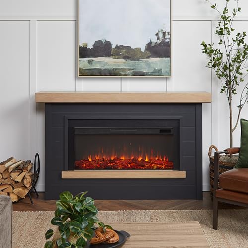 Real Flame Bernice 67" Landscape Electric Fireplace with Mantel for Living Room or Bedroom, Replaceable Fireplace Insert Heater, Realistic Log and Flame Effect, Remote Control, White