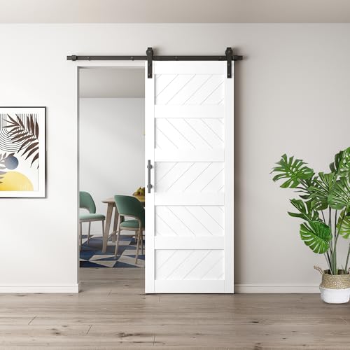 JUBEST 36" x 84" Barn Door, Slding Barn Door Kit Wave Shape Barn Door Panel with Hardware Kit Include, Easy Installation, Solid Wood, MDF & PVC Covered, Black