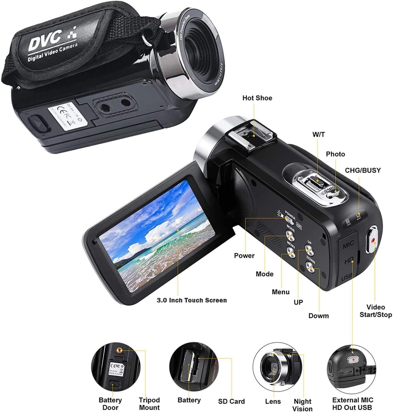 Video Camera for YouTube Vlogging Digital Camera Camcorder with Microphone 30MP 3.0 Inch KOMERY Camera 1080P 30FPS FHD 270 Degree Rotation Screen 16X Digital Zoom Camera for YouTube Video Recorder