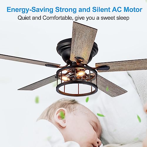 Breezary 52" Flush Mount Ceiling Fan with Light Remote Control, 5 Reversible Blades Indoor Low Profile Crystal Ceiling Fan Lighting Chandelier