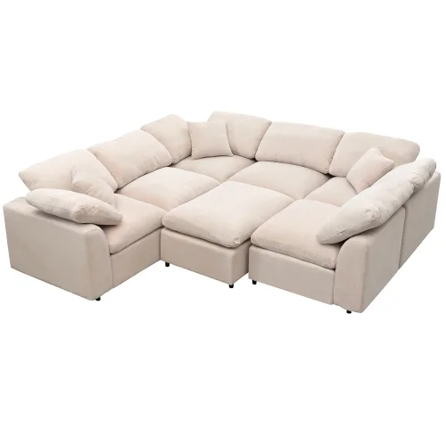 EUROCO 130" 7-Seater Oversized Modular Couches and Sofas Sectional with Ottoman,Sectional Sofa U/L Shaped Chenille Sectional Couch for Living Room, Office, Spacious Space