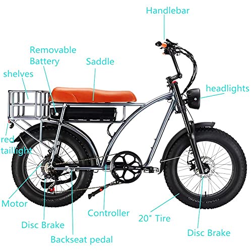 SMLRO Dual Motor 2000W Retro Two-Person Electric Bicycle, 7-Speed 20" Tire Electric Snow Mountain Shopping Ebike, 48V 18Ah E-Bike with Rear Turn Signal