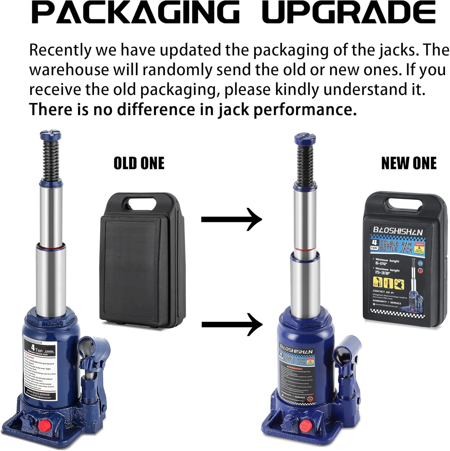 BAOSHISHAN 3 Ton Double Ram Bottle Jack 6-1/2 to 16-1/2 Lifting Range Portable Hydraulic Jack with Carrying Case