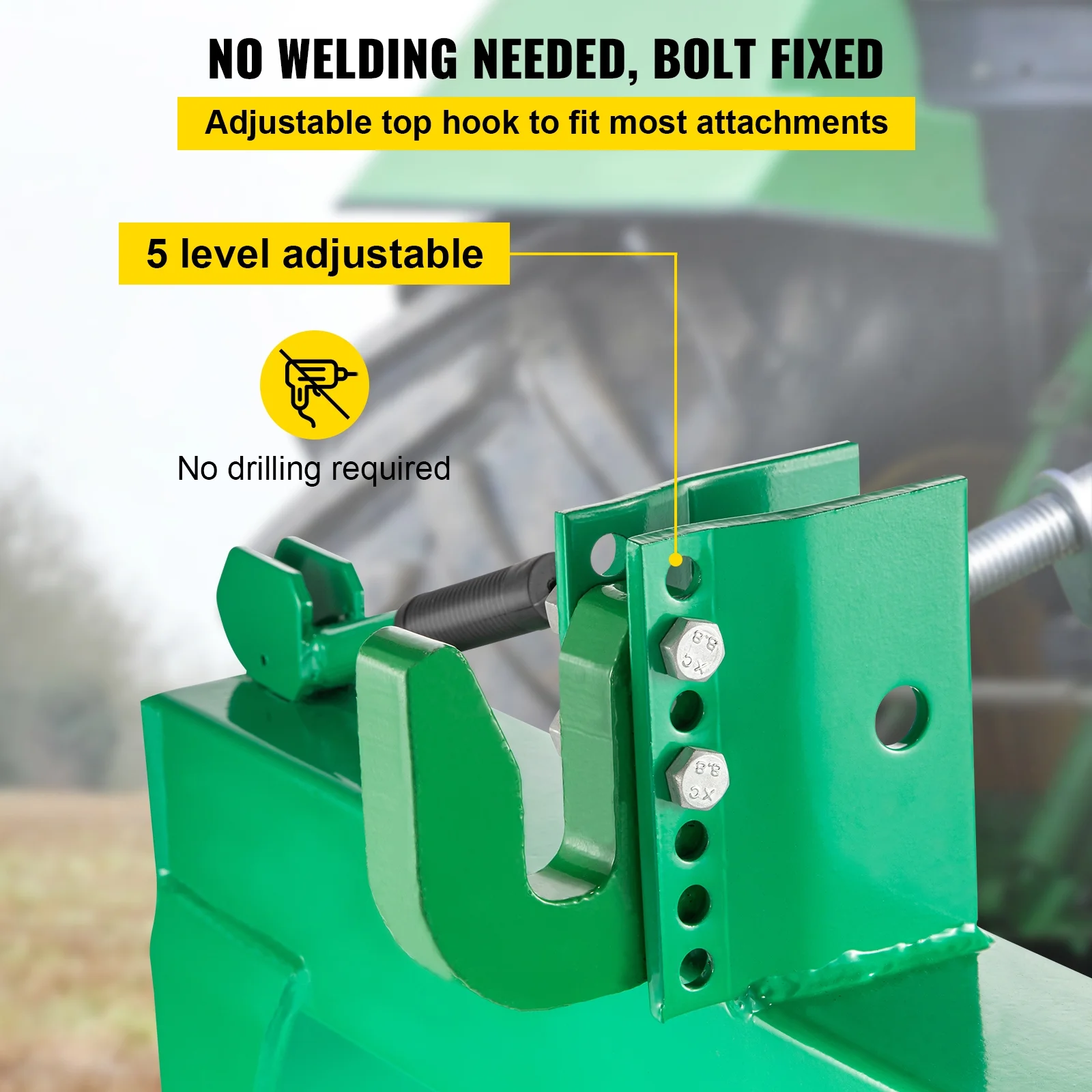 VEVORbrand 3-Point Quick Hitch, 3000 lbs Lifting Capacity Tractor Quick Hitch, Adaptation to Category 1 & 2 Tractors, No welding & 5 level Adjustable bolt