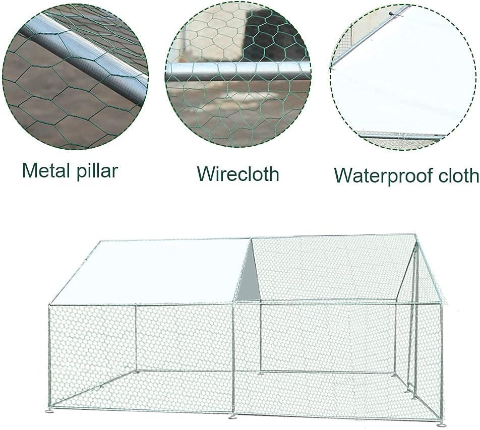 Metal Chicken Coop Cage with Waterproof Roof Shade Cover Large Chicken Run Coop Hen House Rabbit Cage Backyard Poultry Enclosure with Lockable Doors (19.8' L x 9.8' W x 6.56' H)