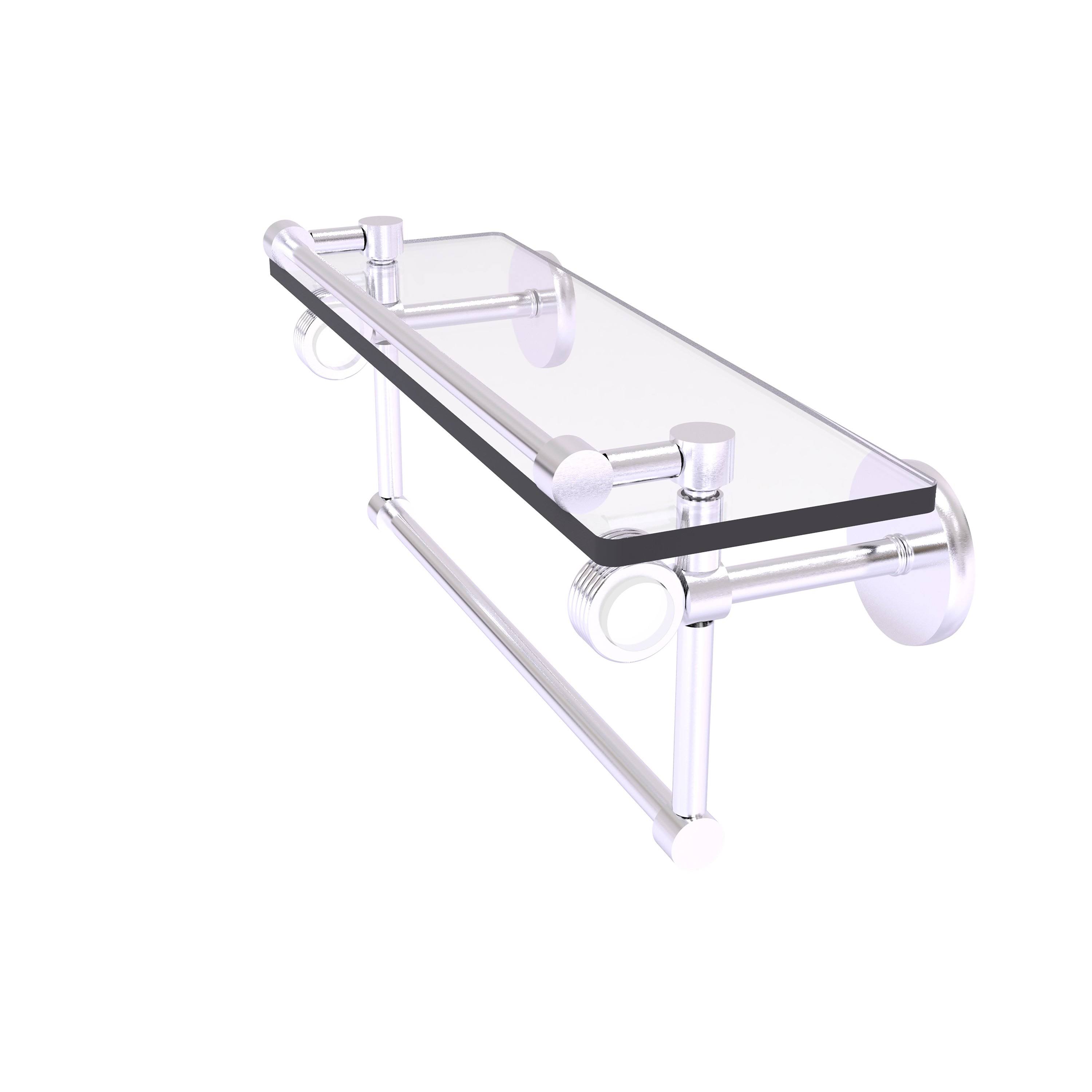 Clearview Collection Glass Shelf with Gallery Rail and Towel Bar with Grooved Accents - Satin Chrome / 16 inch