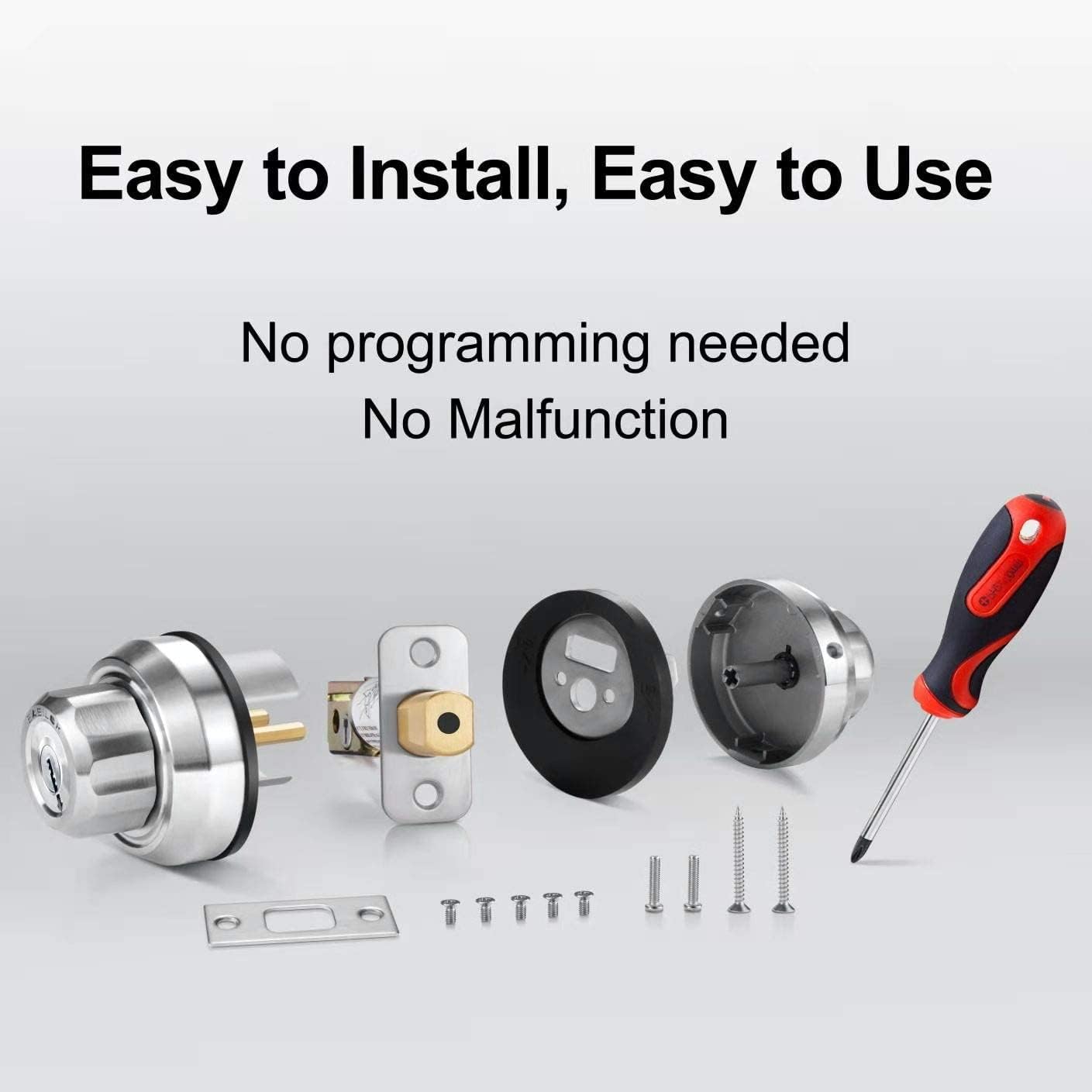 Twist to Lock front door lock keyless with an Unpickable Night Latch can keep deadbolt locked&unlocked status,single cylinder knob lock with an Anti-Mislock Button,3 locks keyed alike (dimple keyway),